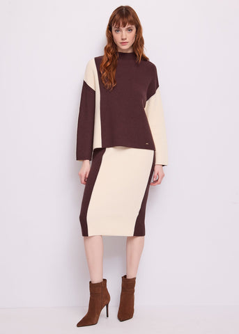Gonna longuette in filato color block