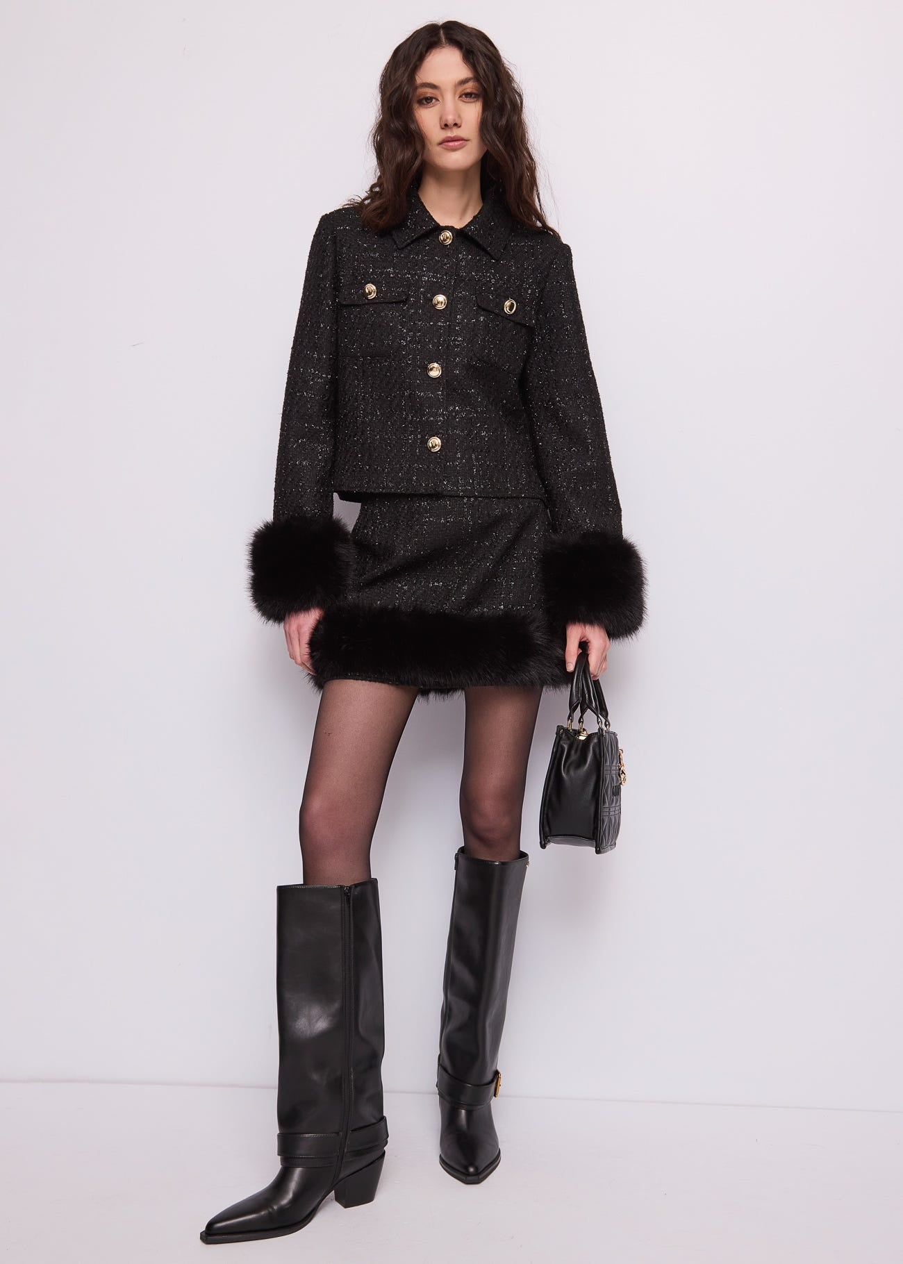 Minigonna lurex con ecopelliccia