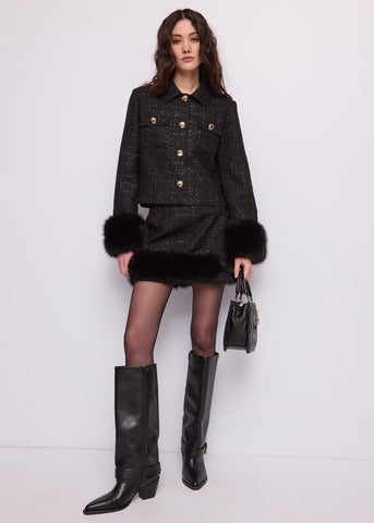 Minigonna lurex con ecopelliccia