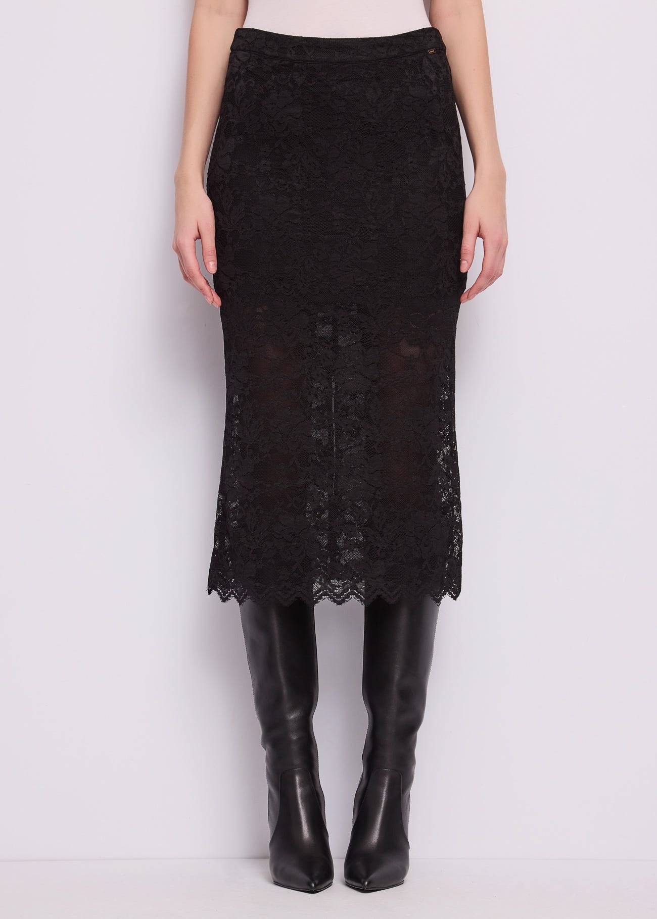 Gonna longuette in pizzo floreale