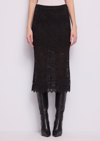 Gonna longuette in pizzo floreale