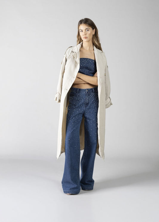 Jeans pantalone denim  con strass donna - art. 611DD26006 - Denny Rose Primavera Estate 2026