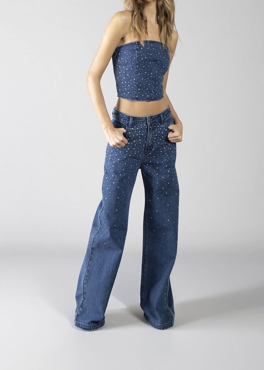 Top denim con strass donna - art. 611DD46002 - Denny Rose Primavera Estate 2026