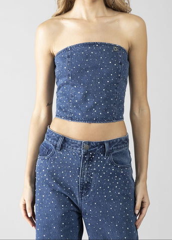 Top denim con strass donna - art. 611DD46002 - Denny Rose Primavera Estate 2026