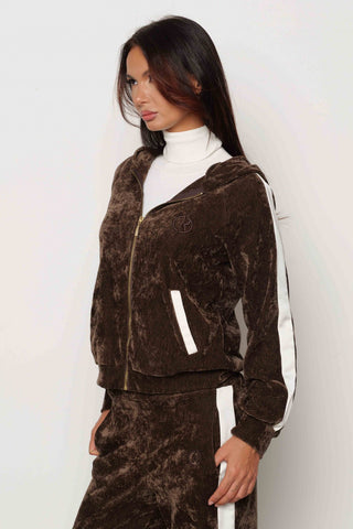 Felpa GIUFFRE in velluto con cappuccio più ricamo logo più bande laterali in raso art. RDA2501006016 Donna Relish Autunno Inverno 2025/2026