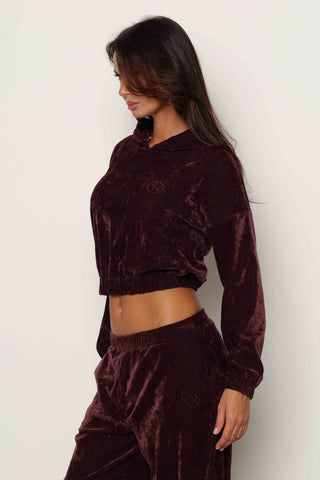 Felpa LUXY manica lunga Corta con Cappuccio più Ricamo Logo più Arricci Velluto art. RDA2501006019 Donna Relish Autunno Inverno 2025/2026