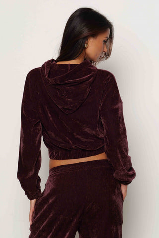 Felpa LUXY manica lunga Corta con Cappuccio più Ricamo Logo più Arricci Velluto art. RDA2501006019 Donna Relish Autunno Inverno 2025/2026