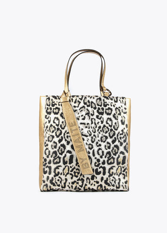 BORSA SHOPPER DORATA CON STAMPA ANIMALIE - Lola Casademunt Primavera Estate 2024 - MS2404014