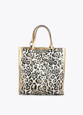 BORSA SHOPPER DORATA CON STAMPA ANIMALIE - Lola Casademunt Primavera Estate 2024 - MS2404014