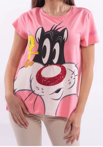 T-Shirt Over In Jersey Con Stampa Silvestro Looney Tunes Fracomina - Fracomina Outlet - FD22ST3004J40109