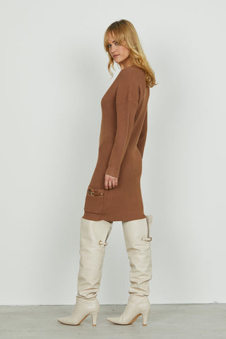 Abito ANAFI corto manica lunga scollo v con tasche più cinturini ecopelle art. RDA2509303022 Donna Relish Autunno Inverno 2025/2026