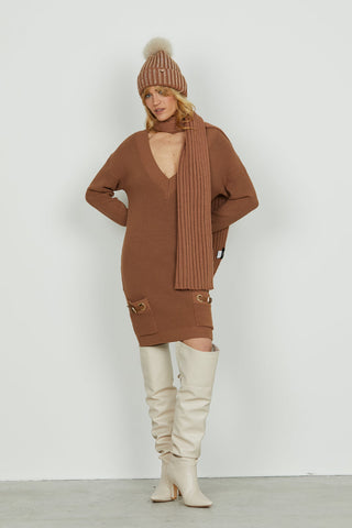 Abito ANAFI corto manica lunga scollo v con tasche più cinturini ecopelle art. RDA2509303022 Donna Relish Autunno Inverno 2025/2026