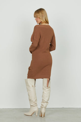 Abito ANAFI corto manica lunga scollo v con tasche più cinturini ecopelle art. RDA2509303022 Donna Relish Autunno Inverno 2025/2026