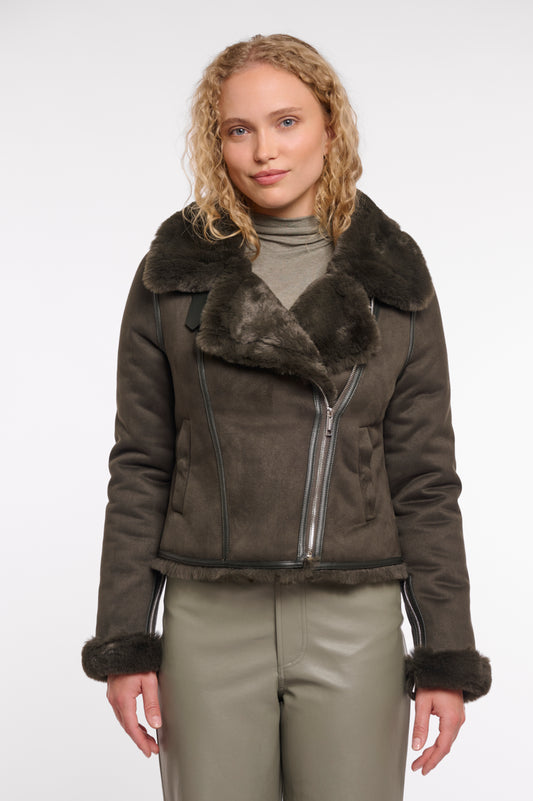 Giacca biker in pelliccia sintetica Bacia Rino & Pelle Autunno Inverno 2025/26 Deep Iron