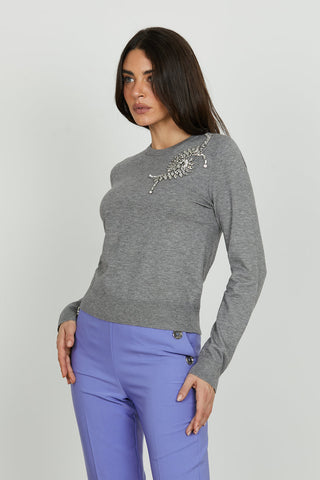 Maglia CRETAS manica lunga girocollo con goccia schiena più applicazione pietre art. RDA2502605010 Donna Relish Autunno Inverno 2025/2026