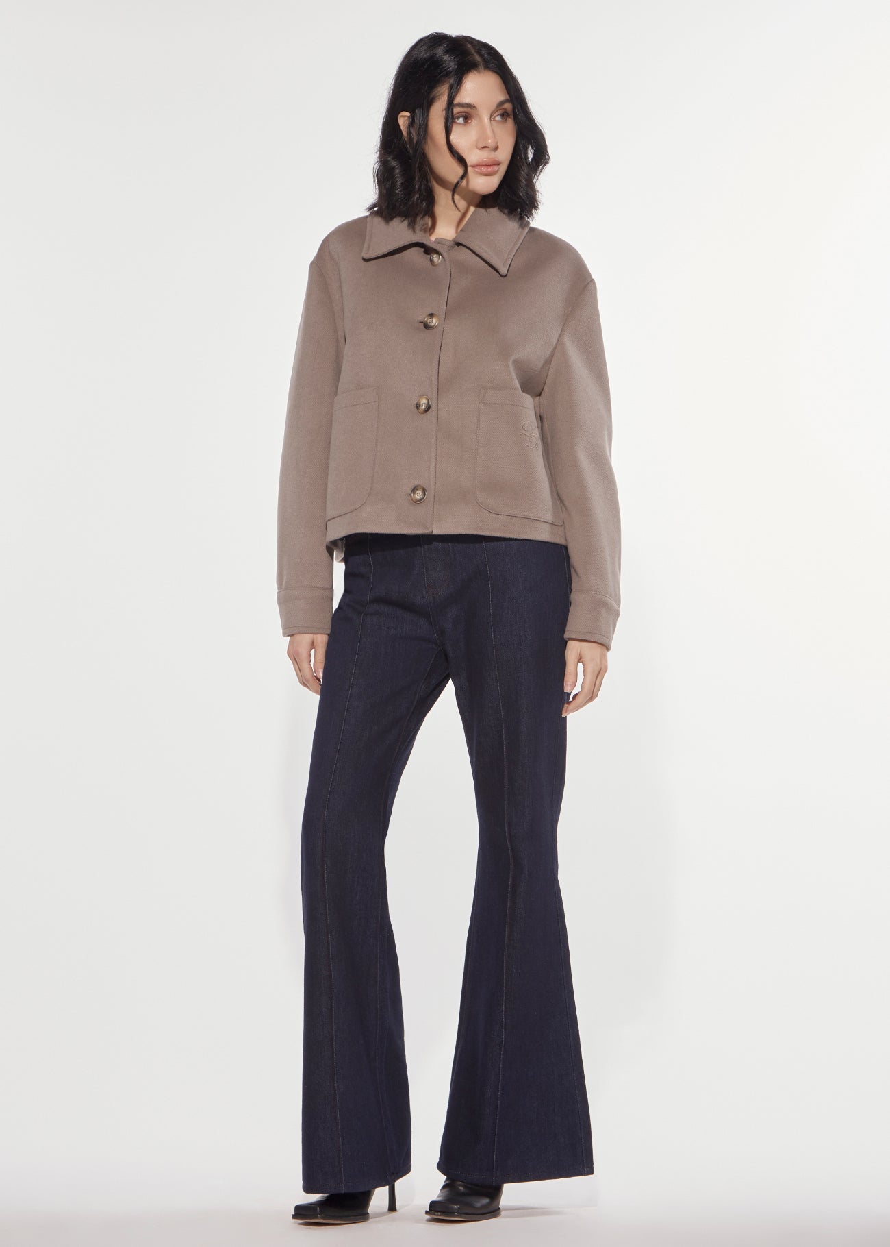 Giacca cropped ricamo taupe Denny Rose 621DD35027