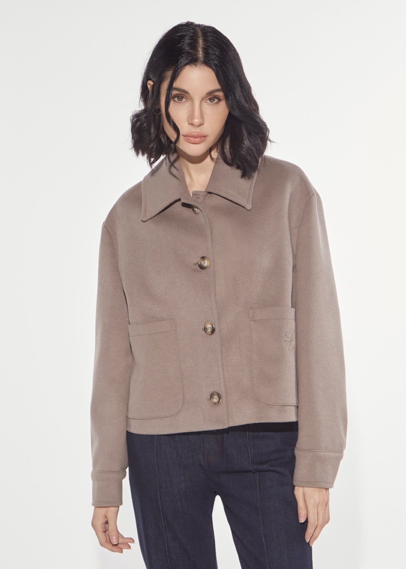 Giacca cropped ricamo taupe Denny Rose 621DD35027