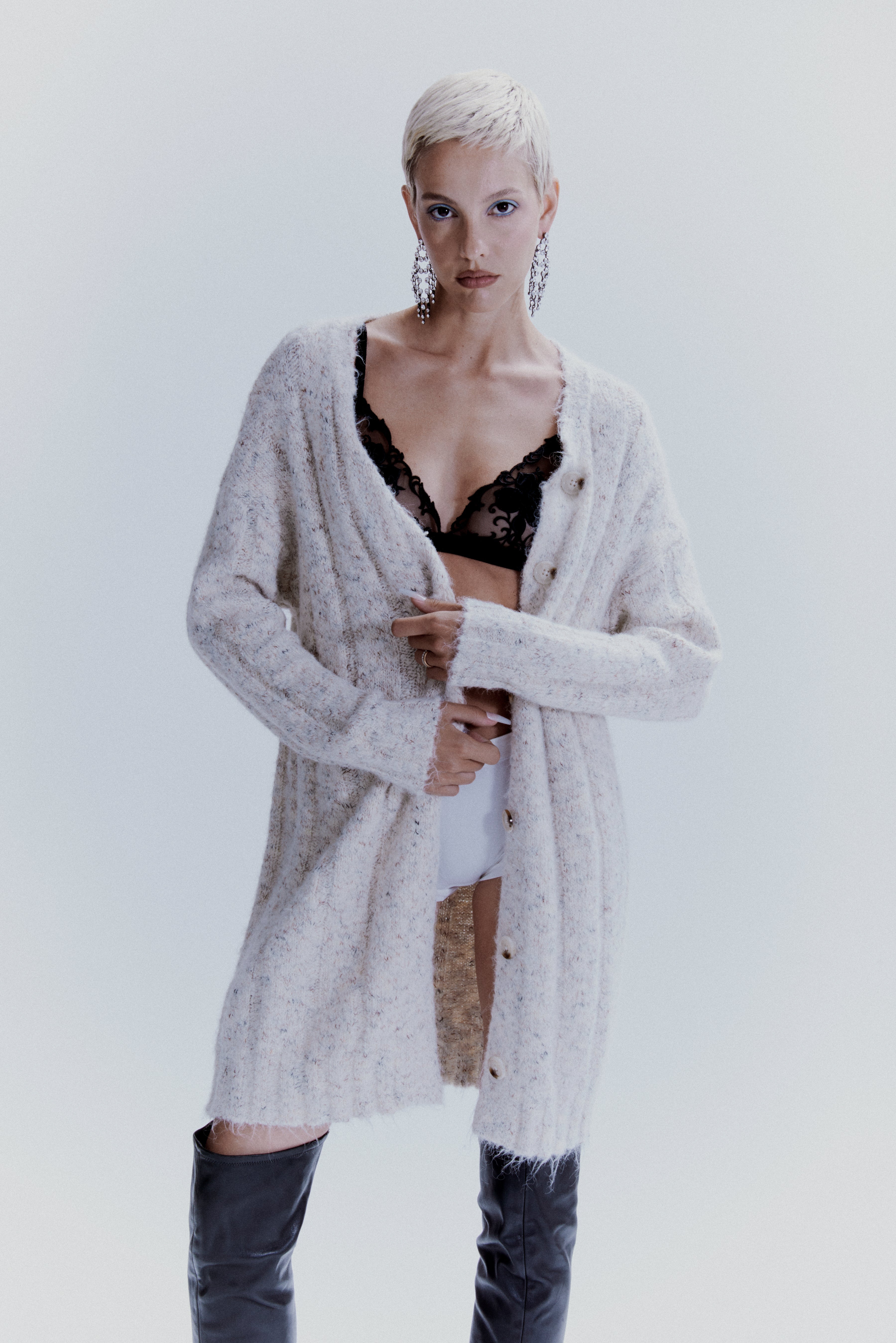 Cardigan mouline oyster melange Denny Rose 621DD53010