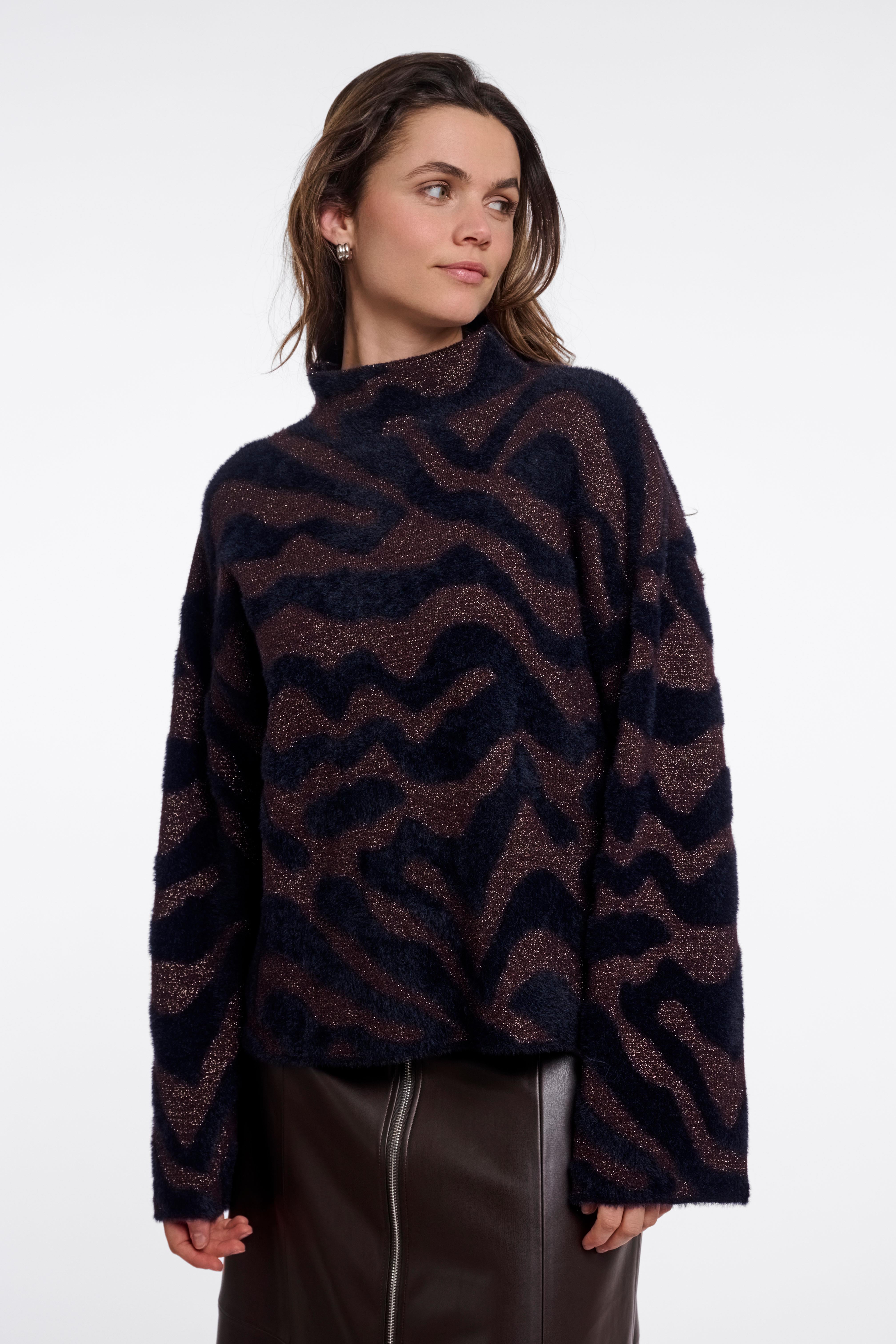 Maglione donna art. Etat Rino & Pelle Fudge black big zebra