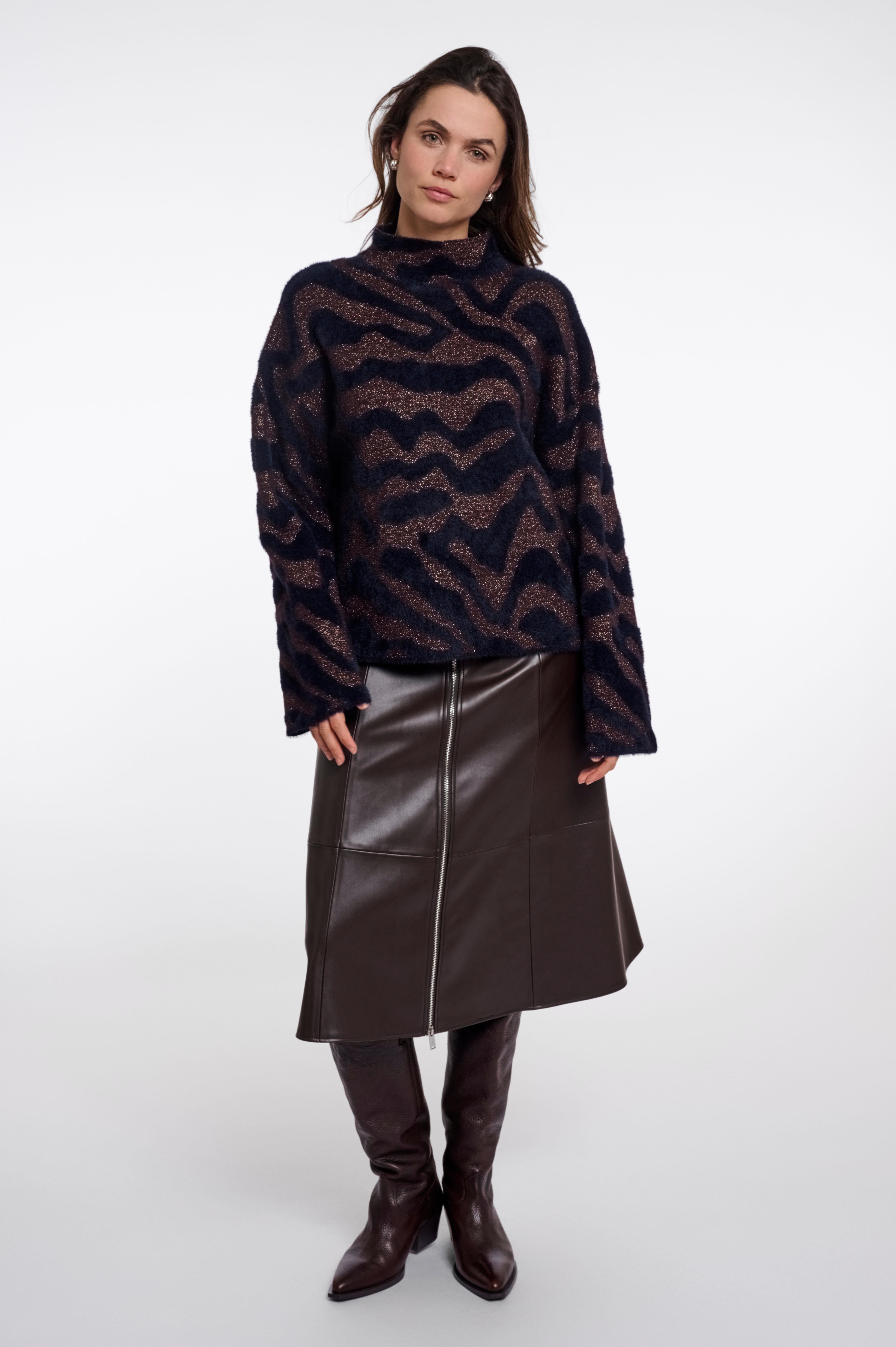 Maglione donna art. Etat Rino & Pelle Fudge black big zebra