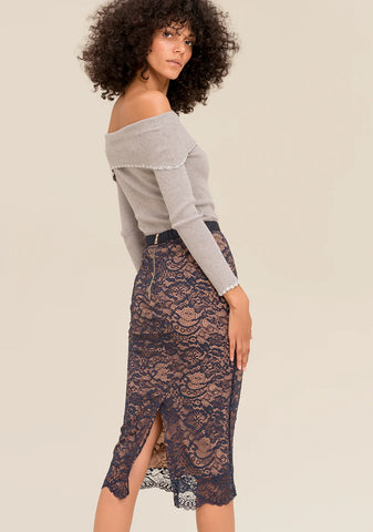 Gonna longuette skinny in pizzo bluenavy - Fracomina - FR19FM515