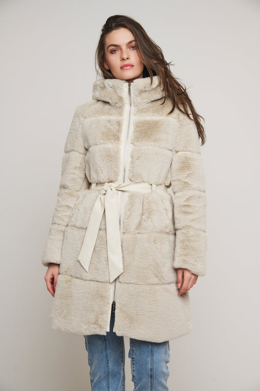 Cappotto HARVARD FAUX FUR COAT WITH HOOD AND FAUX LEATHER DETAILS  Rino & Pelle Autunno Inverno 2024/25 Birch