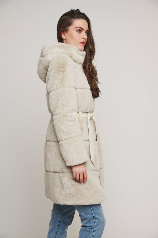 Cappotto HARVARD FAUX FUR COAT WITH HOOD AND FAUX LEATHER DETAILS  Rino & Pelle Autunno Inverno 2024/25 Birch