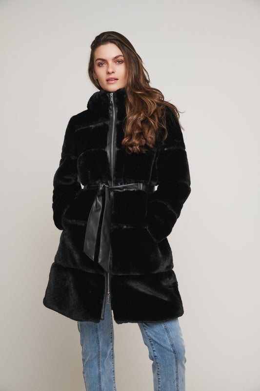 Cappotto HARVARD FAUX FUR COAT WITH HOOD AND FAUX LEATHER DETAILS  Rino & Pelle Autunno Inverno 2024/25 Black