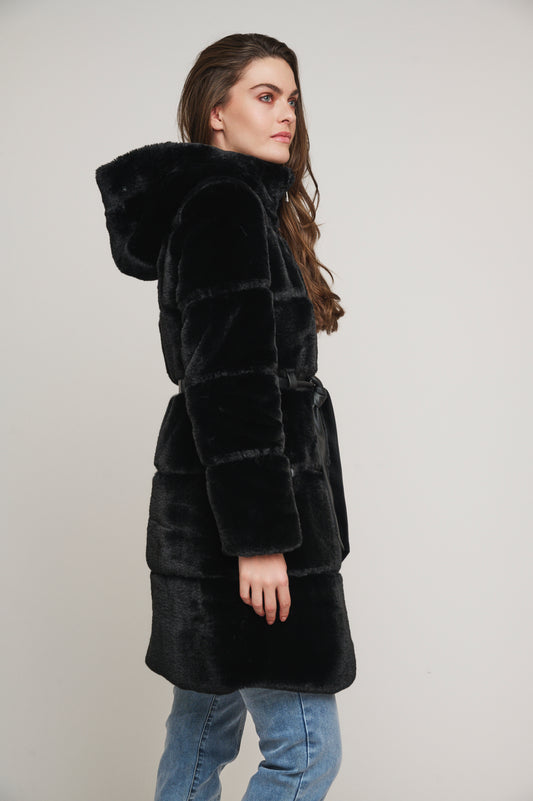 Cappotto HARVARD FAUX FUR COAT WITH HOOD AND FAUX LEATHER DETAILS  Rino & Pelle Autunno Inverno 2024/25 Black