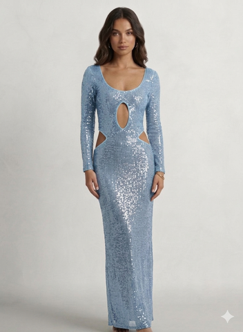 Abito lungo donna - art. 611DD14011 - Denny Rose Primavera Estate 2026 celeste