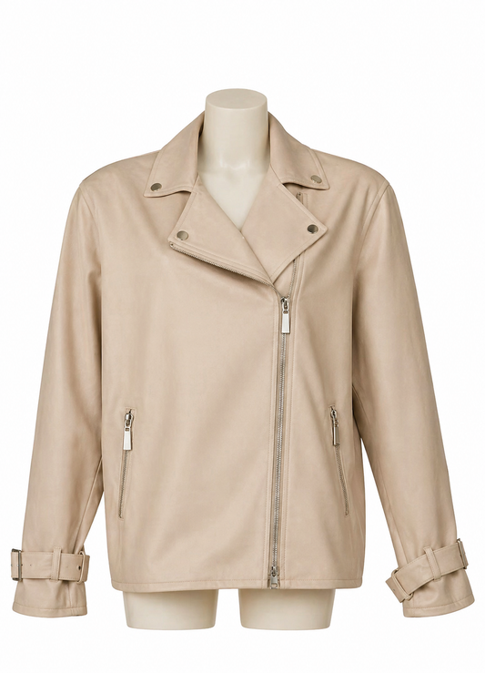 Giubbino chiodo oversize donna - art. 611DD35006 - Denny Rose Primavera Estate 2026 - beige -