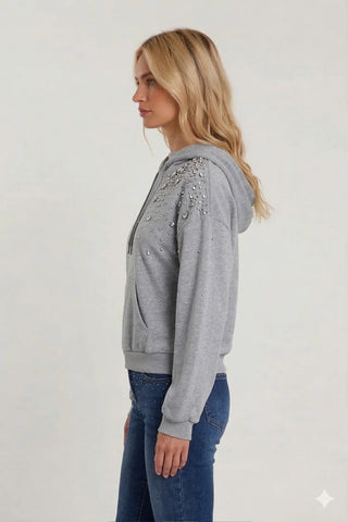 Felpa JOLIE maniche lunghe con arricciatura più cappuccio con coulisse più applicazioni pietre più tasca marsupio art. RDP2601033006 Donna Relish Primavera Estate 2026