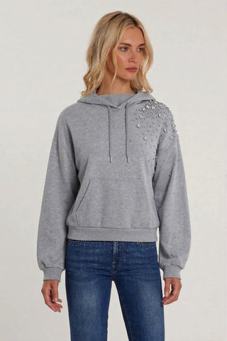 Felpa JOLIE maniche lunghe con arricciatura più cappuccio con coulisse più applicazioni pietre più tasca marsupio art. RDP2601033006 Donna Relish Primavera Estate 2026