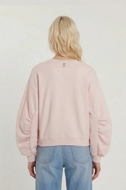 Felpa MICHELLE maniche lunghe a sbuffo più arricciatura con applicazioni perle più pietre art. RDP2601033008 Donna Relish Primavera Estate 2026