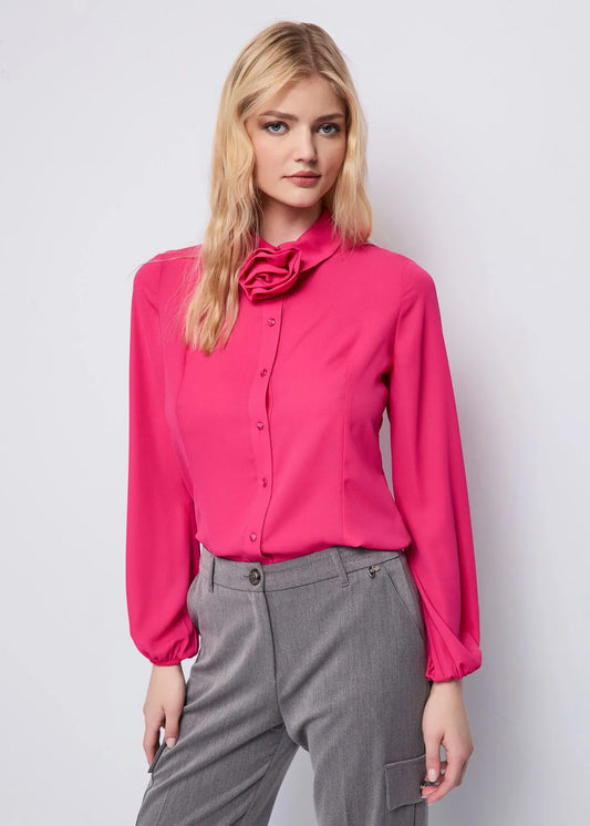 Camicia manica lunga con rosa al collo - art. 521ND45005 - Denny Rose Autunno Inverno 2025/26