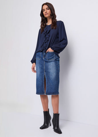 Blusa maniche lunghe con rouches - art. 521ND45007  - Denny Rose Autunno Inverno 2025/26