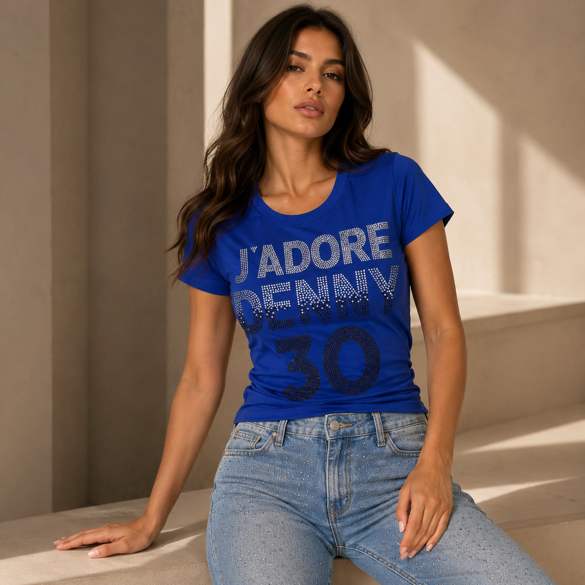 T-shirt con strass  - art. 521DD64009 - Denny Rose Autunno Inverno 2025/26