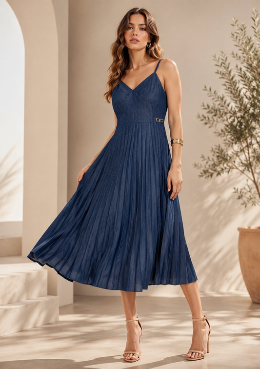 Abito senza maniche midi in chambray - Fracomina Primavera Estate SS 2024 - FJ24SD2003W685F9