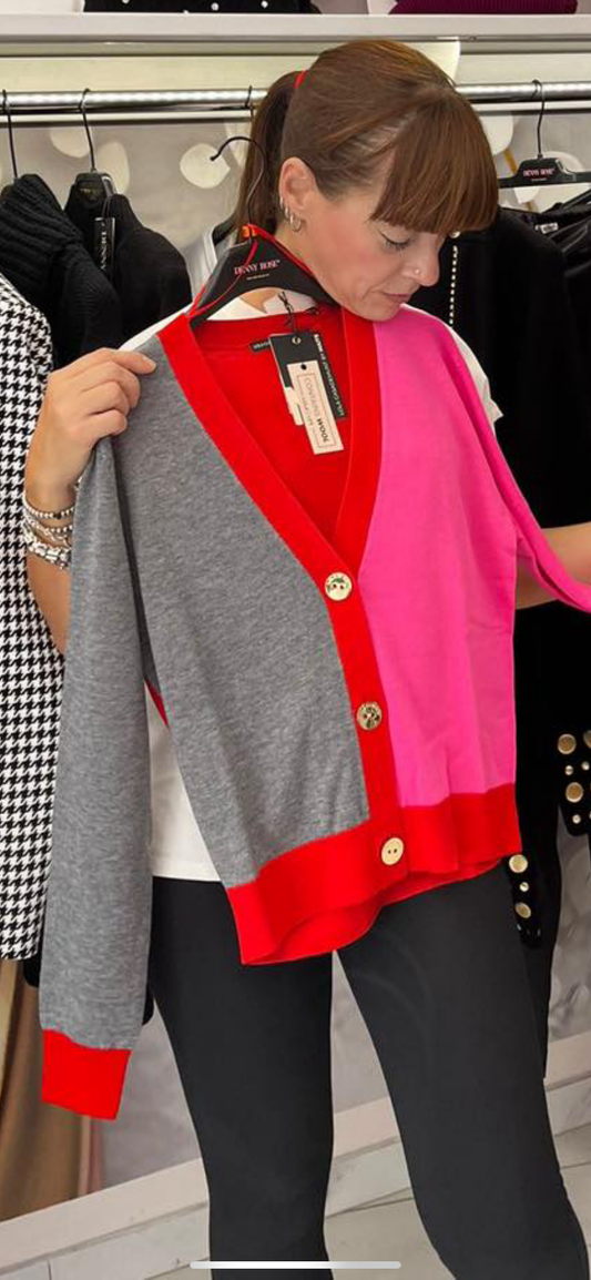 Cardigan Corto Iconico Con Scollo A V Colore grigio fucsia - Lola Casademunt Autunno/Inverno 2024/25 - MF2411002