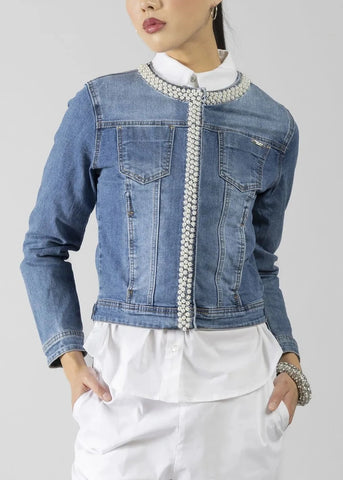 Giubbotto denim perle donna - art. 611ND36002 - Denny Rose Primavera Estate 2026