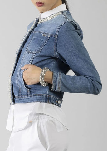 Giubbotto denim perle donna - art. 611ND36002 - Denny Rose Primavera Estate 2026