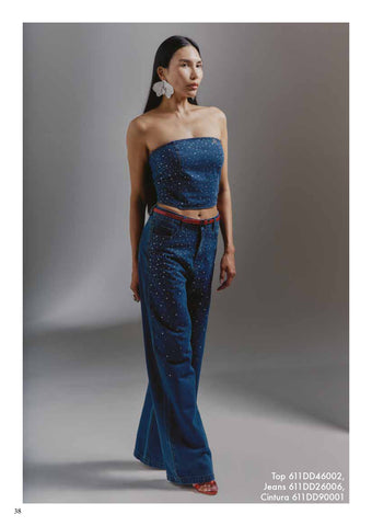 Top denim con strass donna - art. 611DD46002 - Denny Rose Primavera Estate 2026