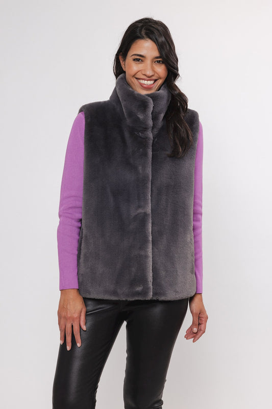 Smanicato ecopelliccia LISON SHORT FAUX FUR WAISTCOAT -Rino & Pelle- Autunno Inverno 2024/25 Graphite