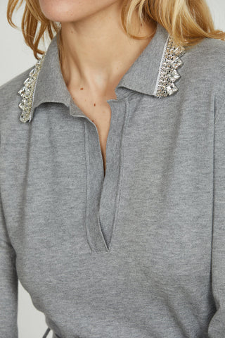 Abito MAUI corto manica lunga scollo v con colletto più applicazione strass più cintura art. RDA2509605018 Donna Relish Autunno Inverno 2025/2026