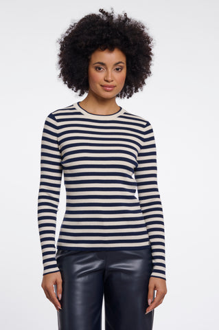 Maglione donna art. Mani Rino & Pelle Navy birch stripe