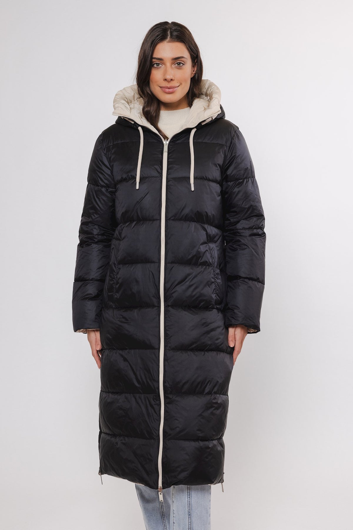 Cappotto piumino MICKI REVERSIBLE COAT WITH HOOD -Rino & Pelle- Autunno Inverno 2024/25 Black and birch