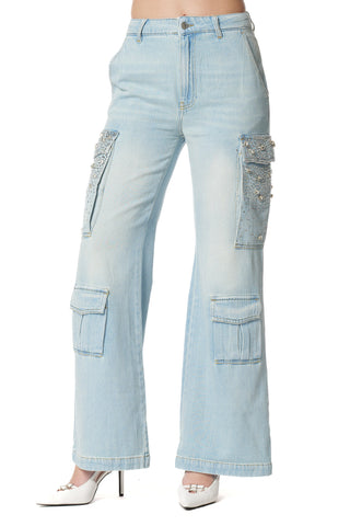 Jeans PATZY_20 V.Medio-Bassa con Tasconi più Patte con Pietre Lav.Bleach Denim art. RDP2507033029 Donna Relish Primavera Estate 2025