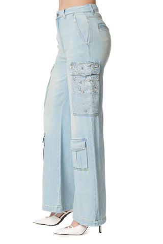 Jeans PATZY_20 V.Medio-Bassa con Tasconi più Patte con Pietre Lav.Bleach Denim art. RDP2507033029 Donna Relish Primavera Estate 2025