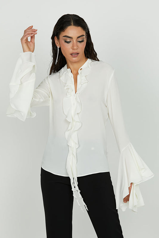 Camicia FALESIA manica lunga volant con rouches art. RCA2503009003 Donna Relish Autunno Inverno 2025/2026