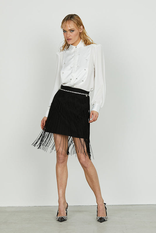 Gonna PALAWAN corta con frange più applicazioni strass vita art. RCA2504056001 Donna Relish Autunno Inverno 2025/2026